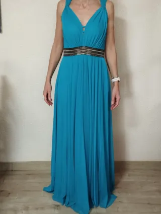 Vestido fiesta o ceremonia azul y dorado