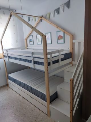 Litera 3 camas madera, INCLUYE colchón a estrenar.