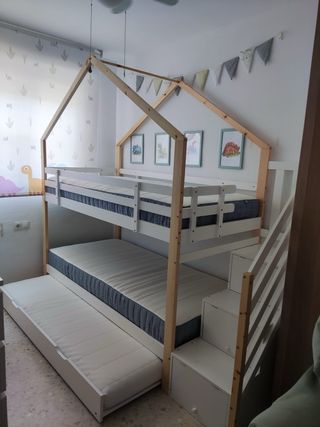 Litera 3 camas madera, INCLUYE colchón a estrenar.