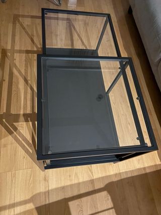 Mesa de centro cristal y metal negra