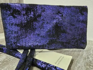 Bolso unisex de piel auténtica azul metálico