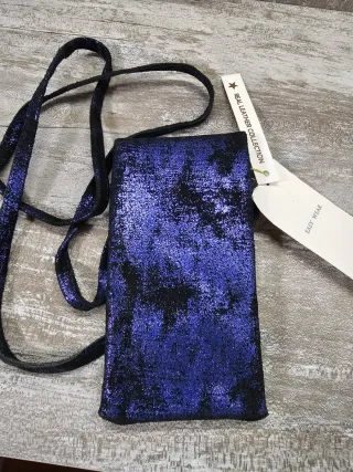 Bolso unisex de piel auténtica azul metálico