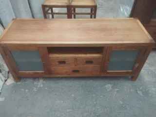 Muebles TV Rústico Mexicano Madera y Cristal