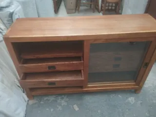 Muebles TV Rústico Mexicano Madera y Cristal