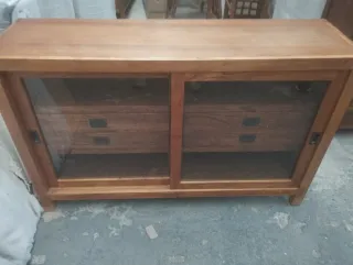 Muebles TV Rústico Mexicano Madera y Cristal