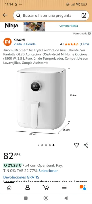 Freidora de aire Xiaomi (usado una sola vez)