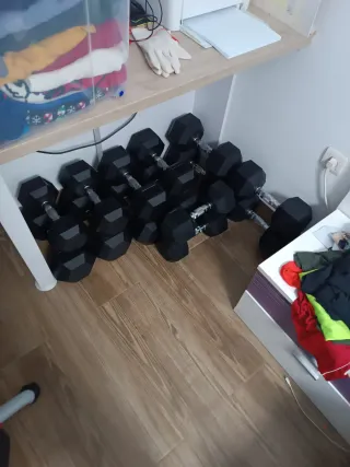 Juego Mancuernas Hexagonales nuevas + Carros