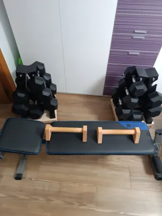 Juego Mancuernas Hexagonales nuevas + Carros