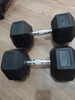 Juego Mancuernas Hexagonales nuevas + Carros