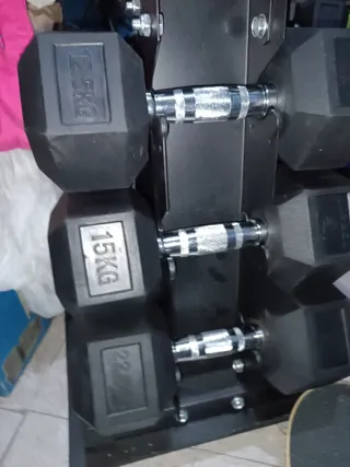 Juego Mancuernas Hexagonales nuevas + Carros