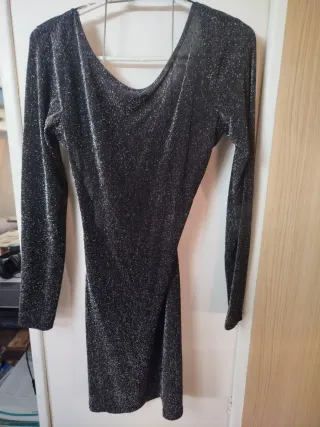 Vestido fiesta negro y plateado talla S