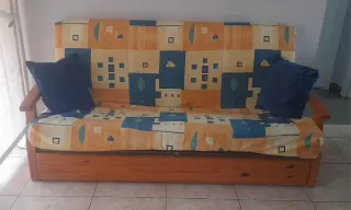 Sofá Cama Madera con cama nido y Tela Multicolor