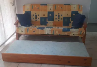 Sofá Cama Madera con cama nido y Tela Multicolor