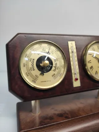 Stazione Meteo Vintage Legno Barometro Termometro