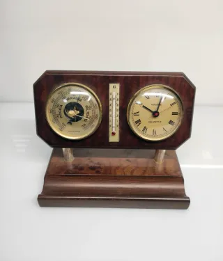 Stazione Meteo Vintage Legno Barometro Termometro