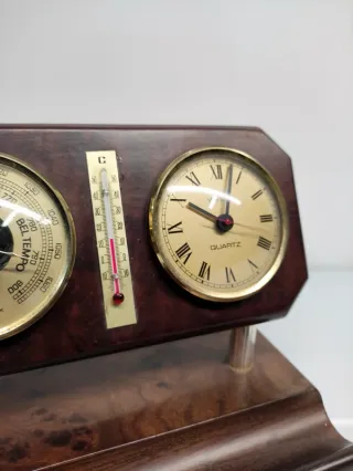 Stazione Meteo Vintage Legno Barometro Termometro