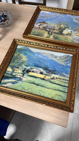 Pareja Óleos 42x50cm Paisaje Montaña LARNIEÉ