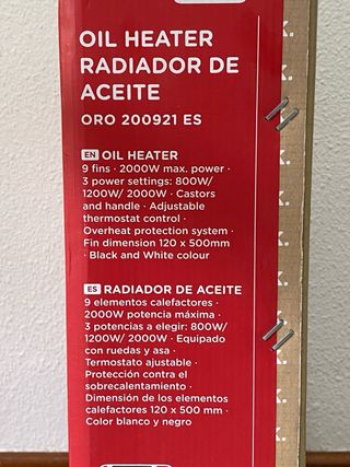 Radiador de Aceite OK. 2000W 9 Elementos