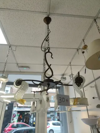 Lámpara de forja bronce y cristal