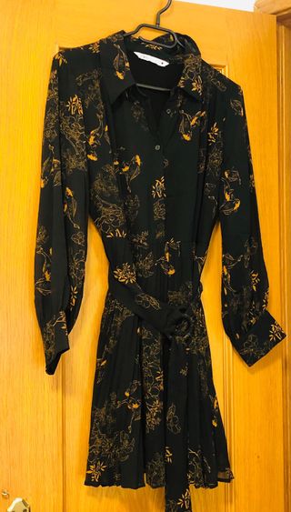Vestido Zara Negro Estampado Dorado M