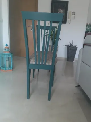 6 Sillas de comedor madera y tela