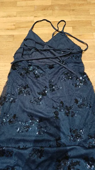 Vestido largo fiesta lentejuelas azul