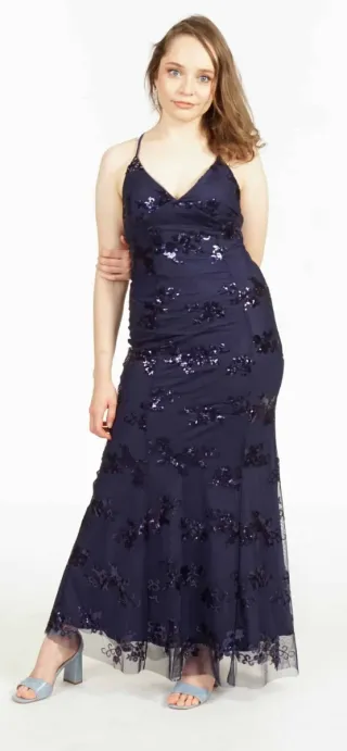 Vestido largo fiesta lentejuelas azul