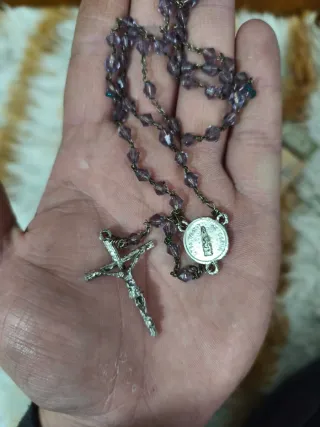 Collar Rosario Plata y Morado