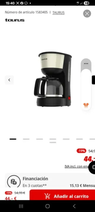 Cafetera Taurus 12 Tazas