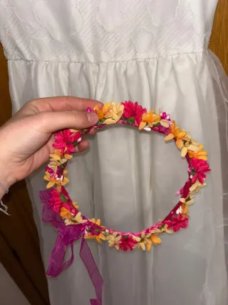 Vestido de comunión blanco y rosa