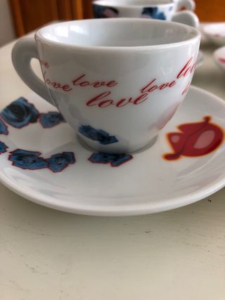 Juego 6 Tazas Café Porcelana Flores