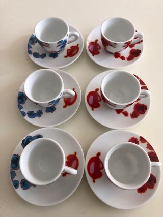 Juego 6 Tazas Café Porcelana Flores