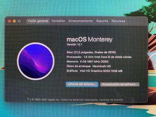 Imac 21,5” 2015 comprado en abril 2016