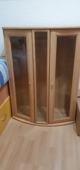 Vitrina y dos estanterías.