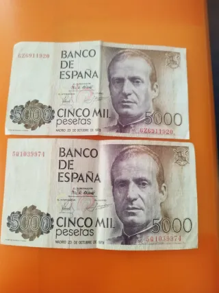 2 Billetes 5000 Pesetas Antiguos
