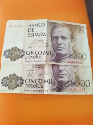 2 Billetes 5000 Pesetas Antiguos
