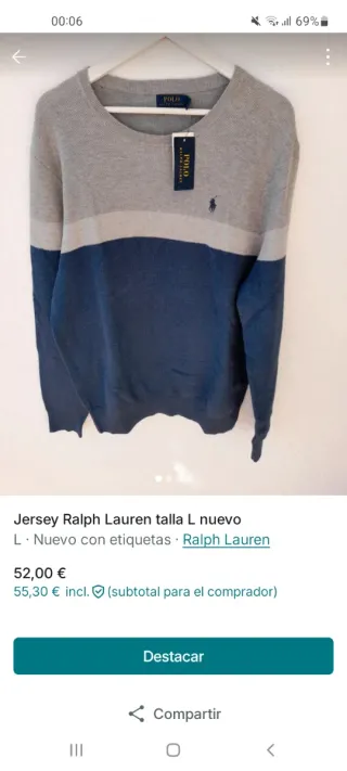Polo Ralph Lauren Jersey Gris y Azul