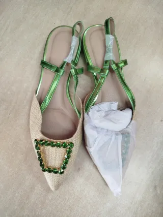 Mocasines Beige y Verde Mujer