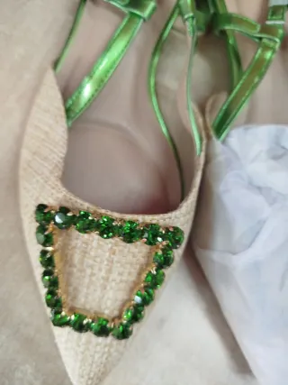 Mocasines Beige y Verde Mujer