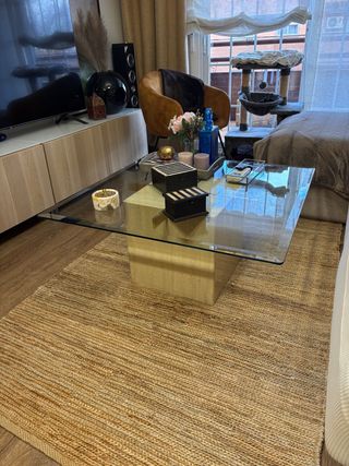 Mesa de centro mármol travertino y cristal