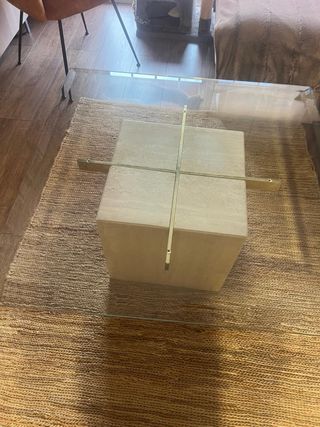 Mesa de centro mármol travertino y cristal