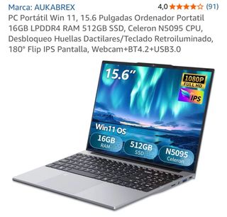 Portátil Aukabrek Plata Win 11 15.6
