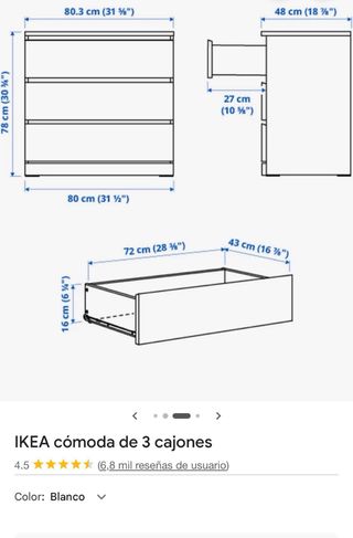 Cómoda 3 cajones IKEA MALM blanca