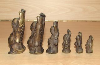 Escala 6 pesas ponderales Buda bronce Birmania XIX