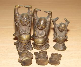 Escala 6 pesas ponderales Buda bronce Birmania XIX