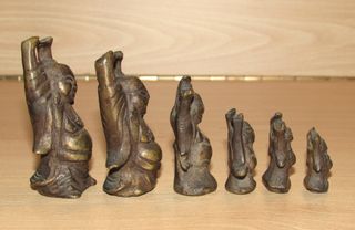 Escala 6 pesas ponderales Buda bronce Birmania XIX