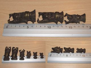 Escala 6 pesas ponderales Buda bronce Birmania XIX