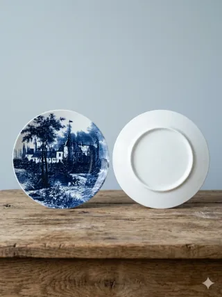 Plato antiguo decorado castillo azul