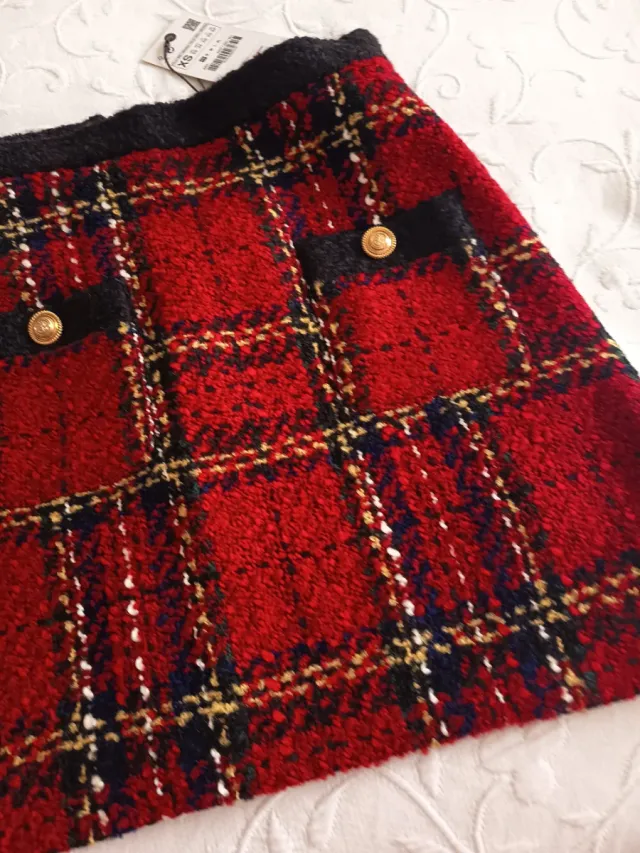 Falda mini estilo Chanel cuadros XS
