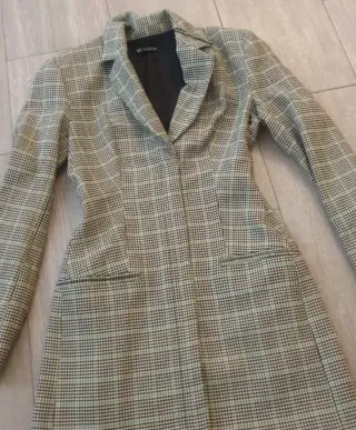 Vestido blazer cuadros gris y verde